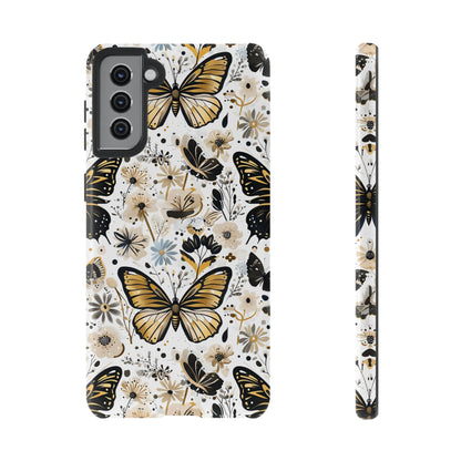 Black & Gold Butterfly Floral Phone Case - Seamless Pattern Design Cover