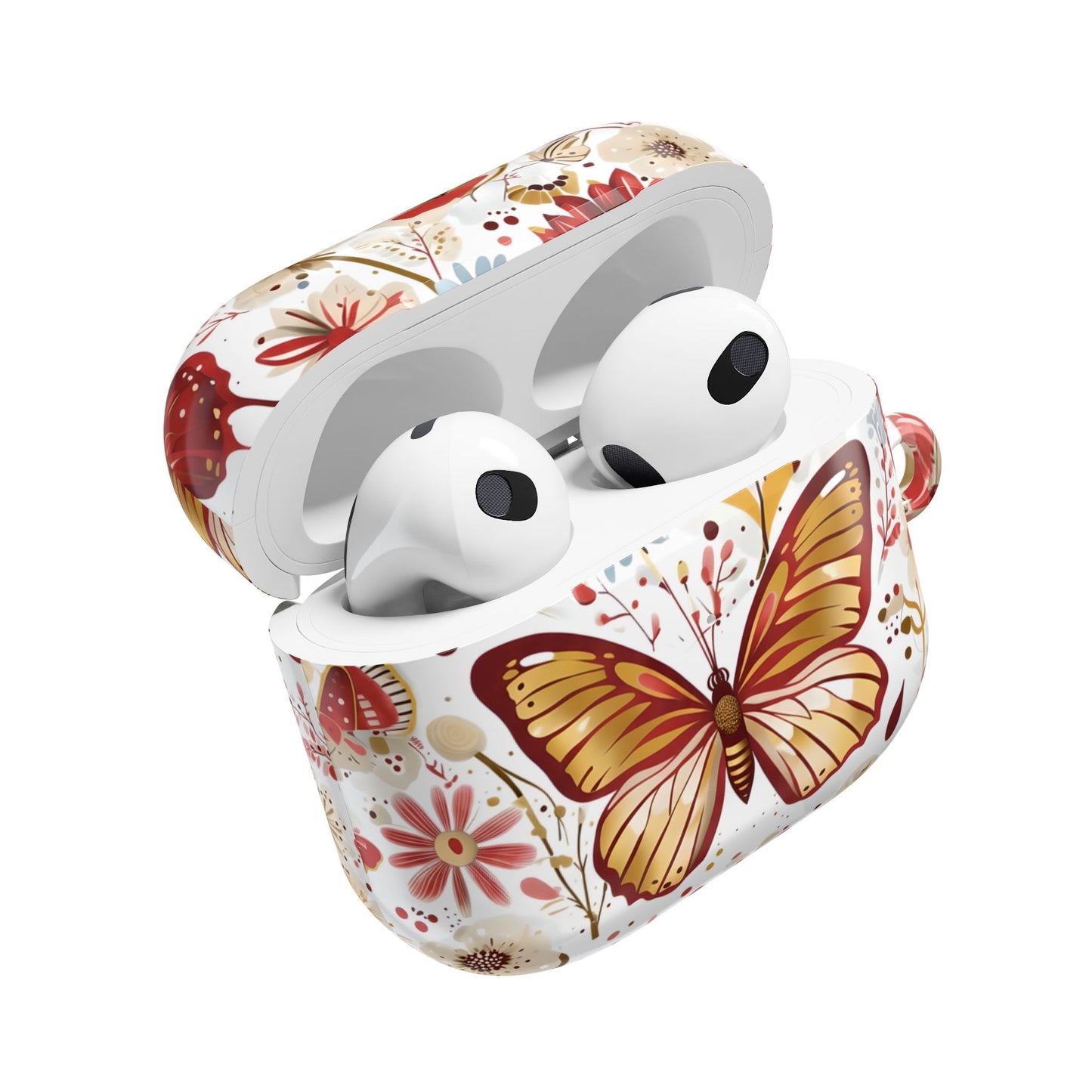 Gold & Red Butterfly Floral AirPod Case — Decorative Charging Case