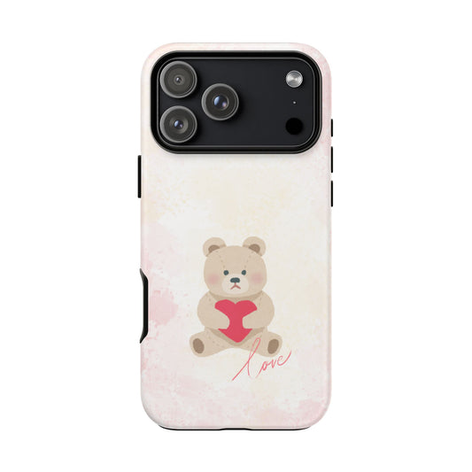 Teddy Bear Heart Phone Case – 'Love' Pastel Protective Design Cover