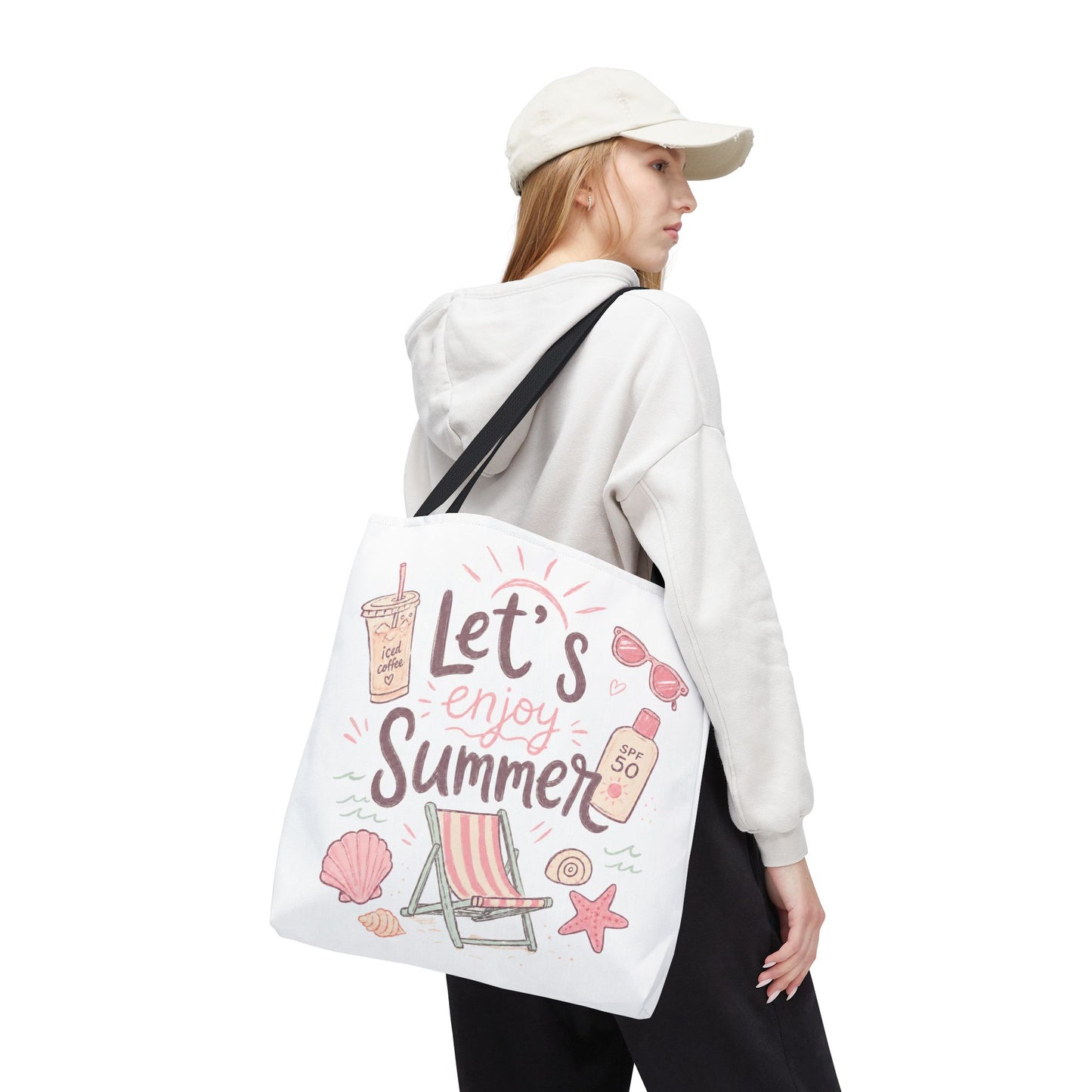 Let's Enjoy Summer Tote Bag — Beach Chair & Seashell Graphic