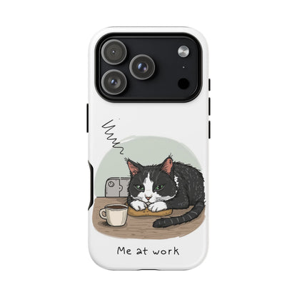 Cat “Me at Work” Phone Case – Tuxedo Cat Coffee Desk Design Cover