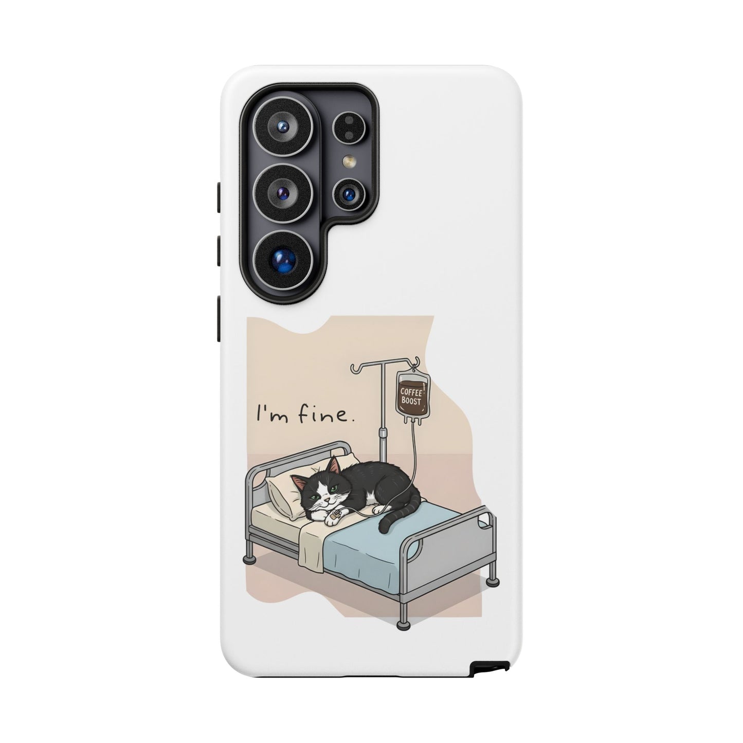 "I'm fine" Cat lying in bed - Tuxedo Cat Protective Design Cover