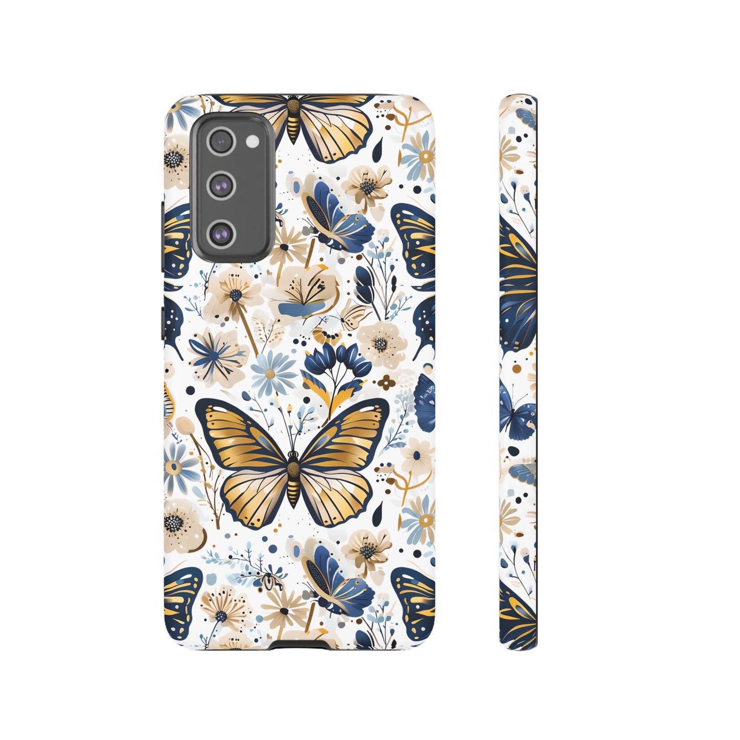 Navy & Gold Butterfly Floral Phone Case - Seamless Pattern Design Cover