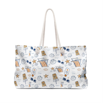 Beach Pattern Weekender Bag — Seashells, Sun Lotion & Chair Travel Tote