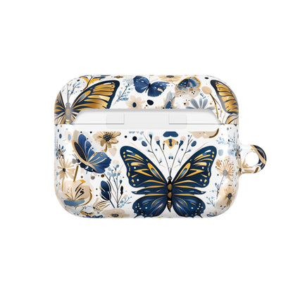 Gold & Navy Butterfly Floral AirPod Case — Decorative Charging Case