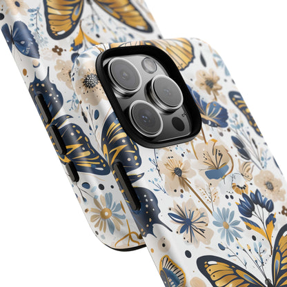 Navy & Gold Butterfly Floral Phone Case - Seamless Pattern Design Cover