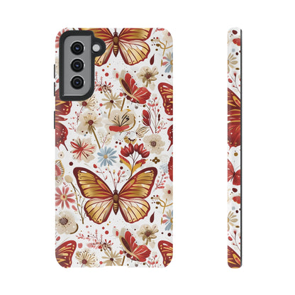 Red & Gold Butterfly Floral Phone Case - Seamless Pattern Design Cover