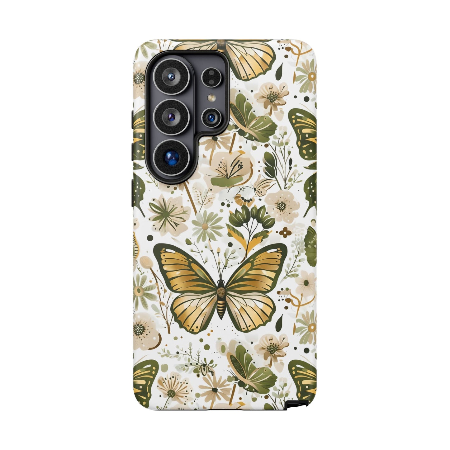 Olive Green & Gold Butterfly Floral Phone Case - Seamless Pattern Design Cover