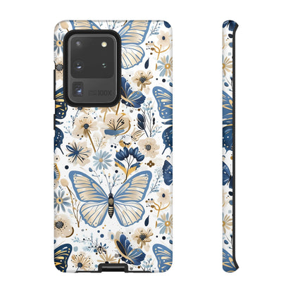 Blue & Gold Butterfly Floral Phone Case - Seamless Pattern Design Cover