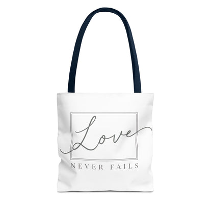 Love Never Fails Tote Bag
