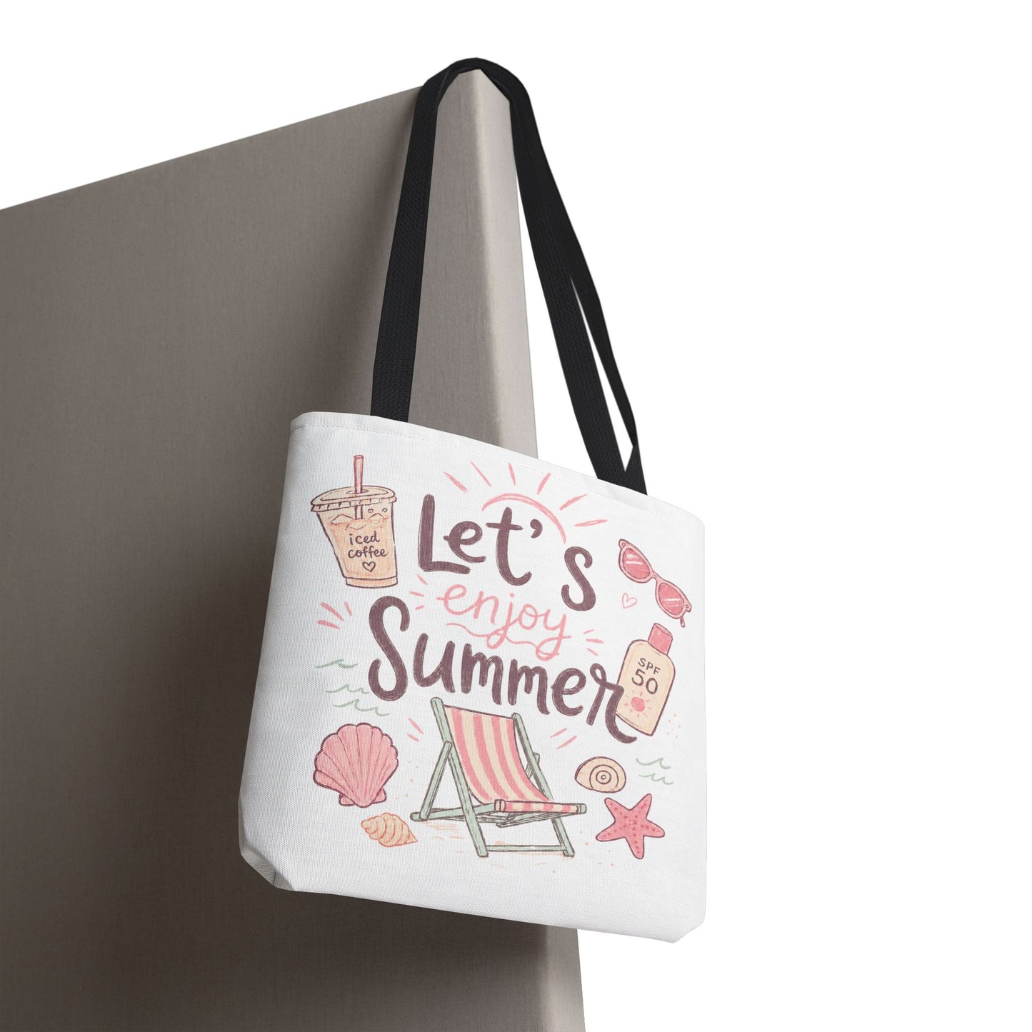 Let's Enjoy Summer Tote Bag — Beach Chair & Seashell Graphic
