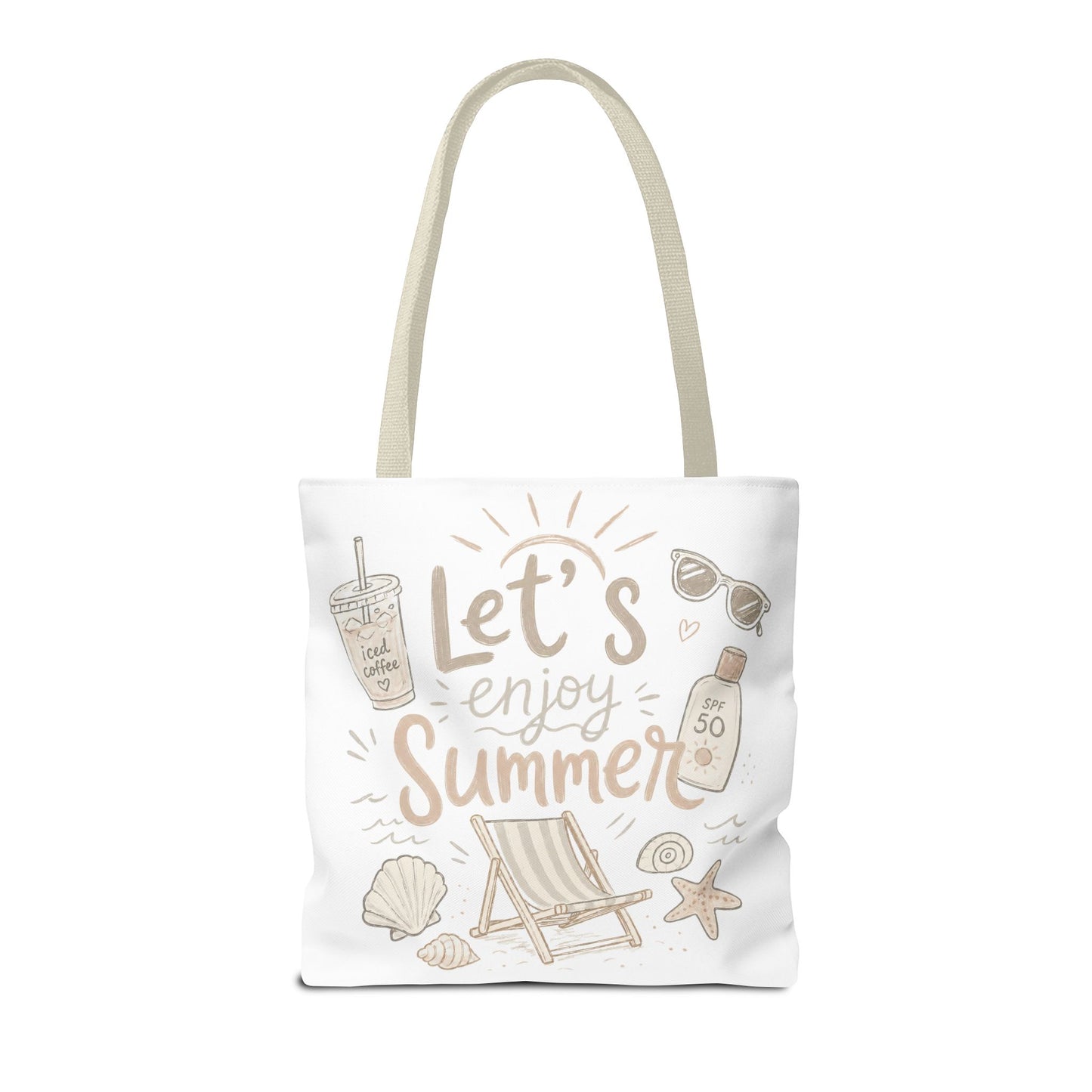 Let's Enjoy Summer Tote Bag — Beach Chair & Seashell Graphic