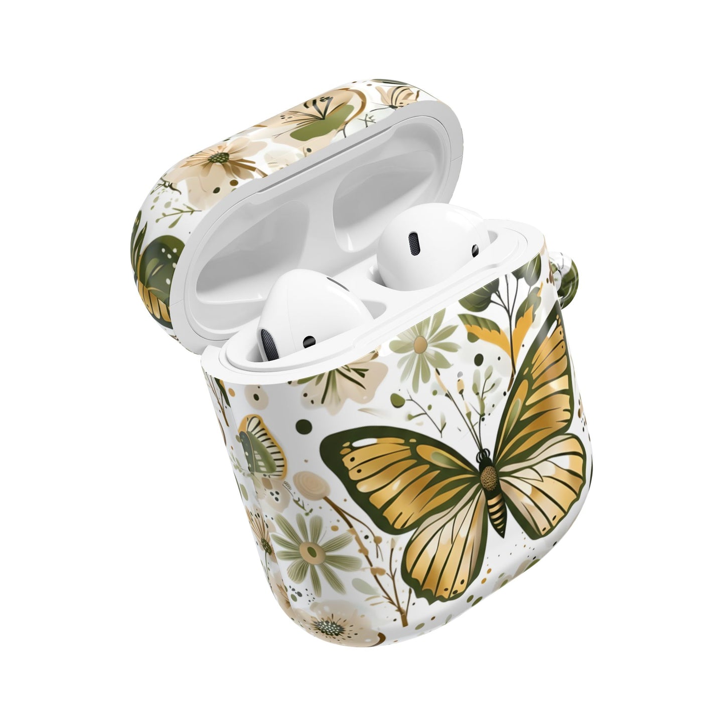 Olive Green Butterfly Floral AirPod Case — Decorative Charging Case