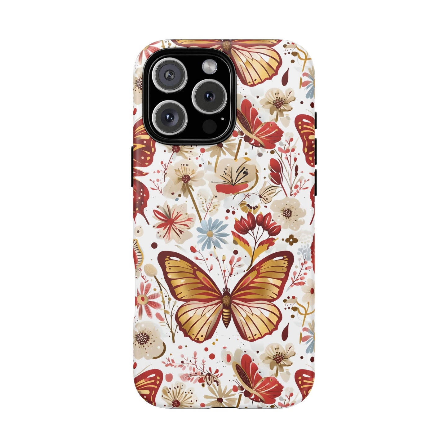 Red & Gold Butterfly Floral Phone Case - Seamless Pattern Design Cover