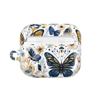 Gold & Navy Butterfly Floral AirPod Case — Decorative Charging Case