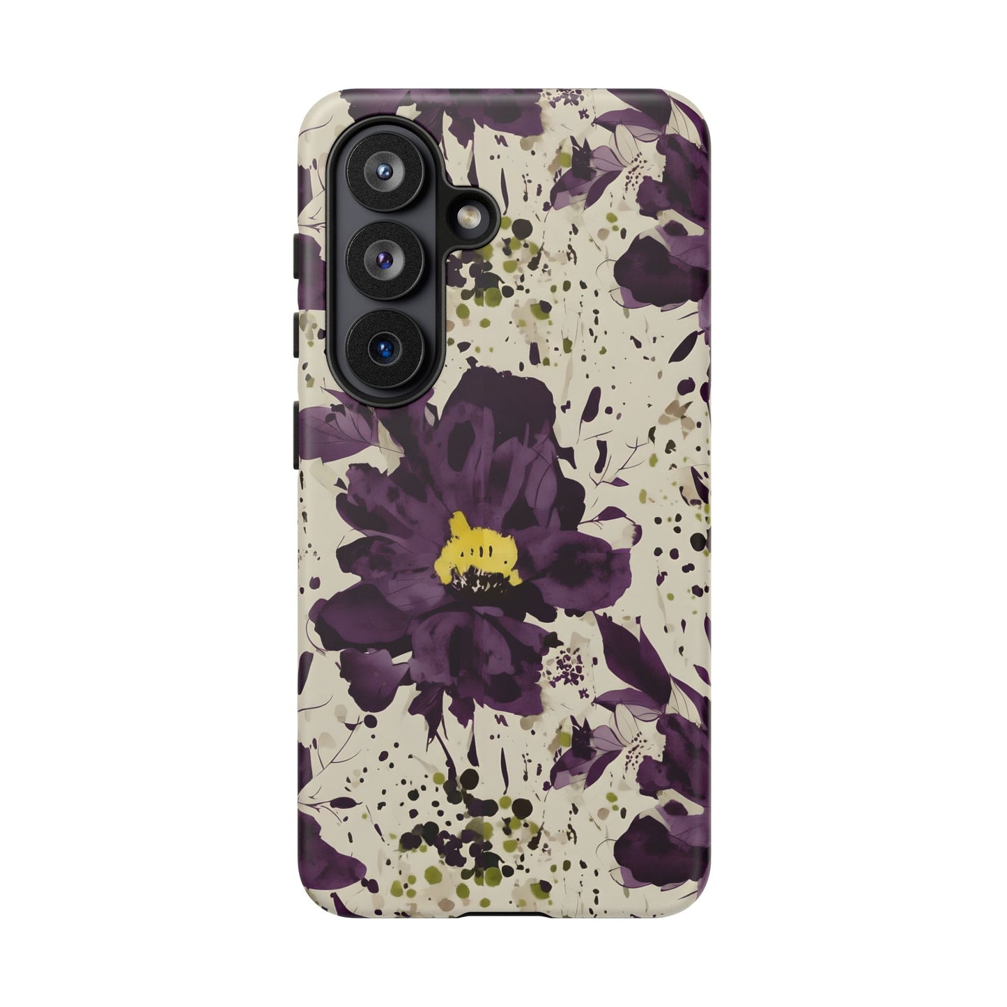 Royral Purple Watercolor Floral Phone Case — Seamless Pastel Flower Protective Design Cover