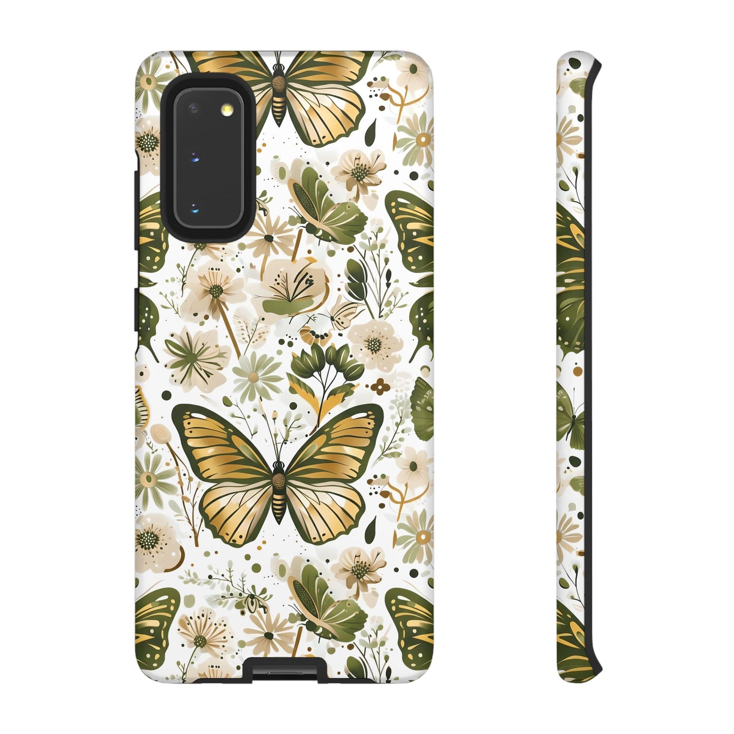 Olive Green & Gold Butterfly Floral Phone Case - Seamless Pattern Design Cover