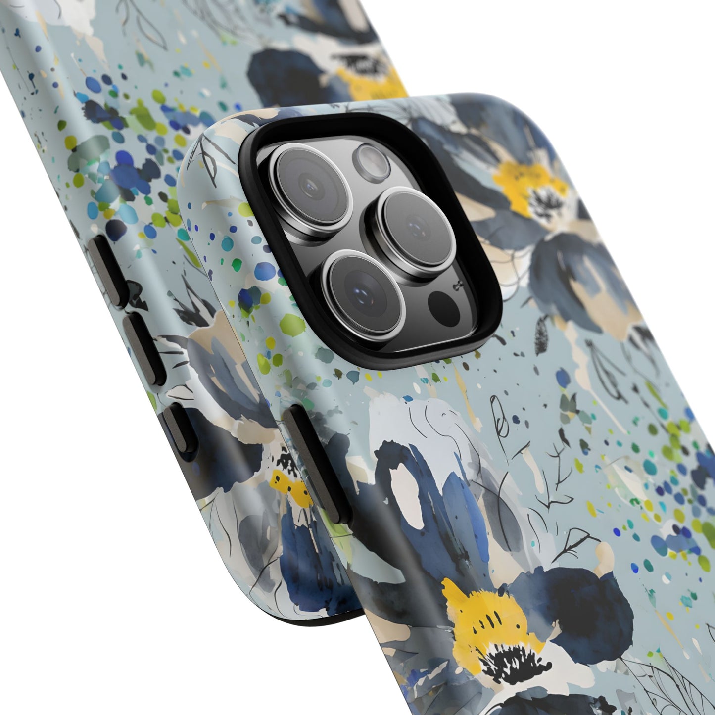 Blue Watercolor Floral Phone Case — Seamless Pastel Flower Protective Design Cover