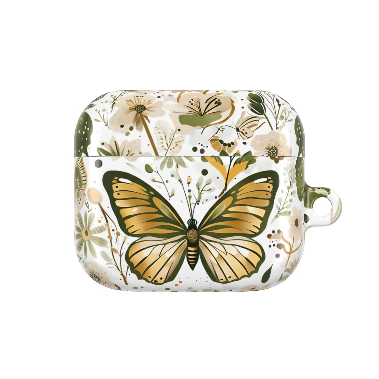 Olive Green Butterfly Floral AirPod Case — Decorative Charging Case