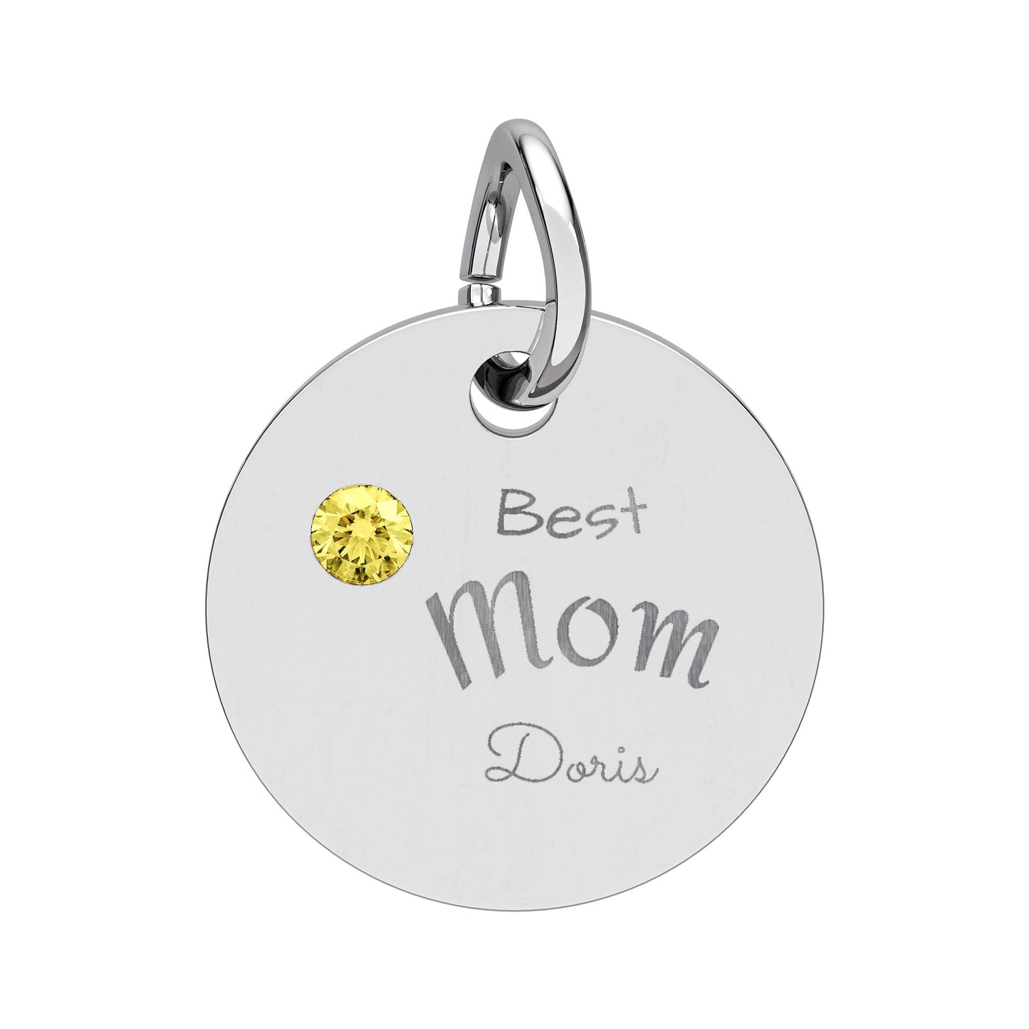 Custom Engravable Birthstone Circle Charm "Best Mom" Pendant
