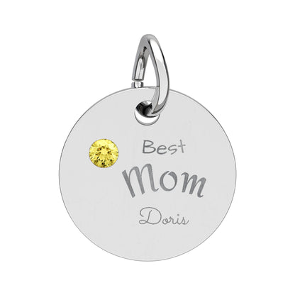 Custom Engravable Birthstone Circle Charm "Best Mom" Pendant