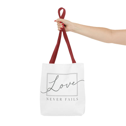 Love Never Fails Tote Bag