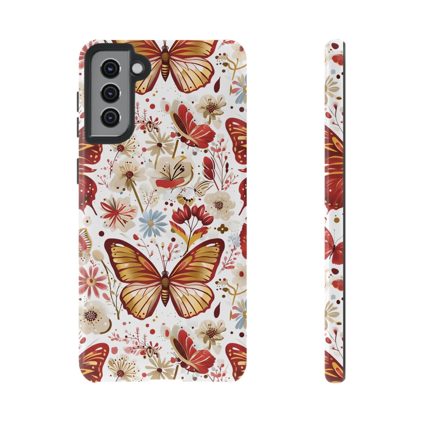 Red & Gold Butterfly Floral Phone Case - Seamless Pattern Design Cover