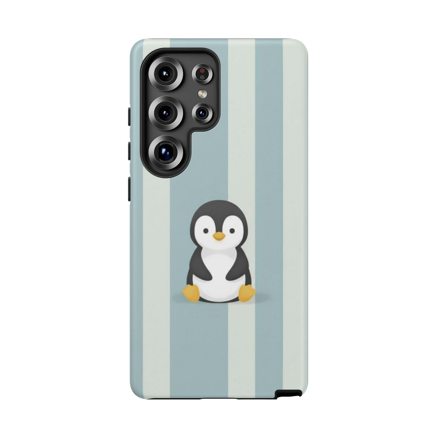 Baby Penguin Sitting Phone Case —  Blue Striped Protective Design Cover