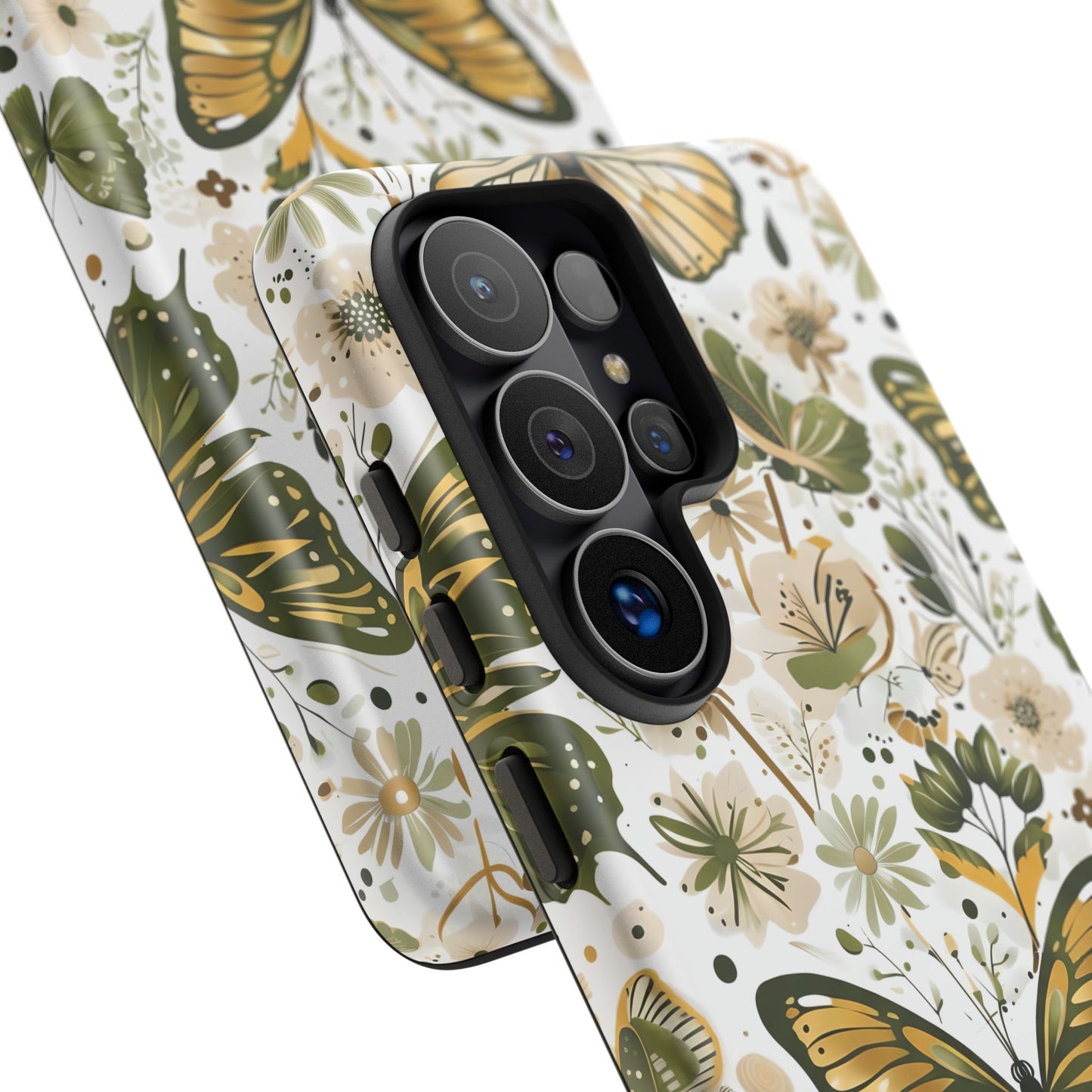 Olive Green & Gold Butterfly Floral Phone Case - Seamless Pattern Design Cover