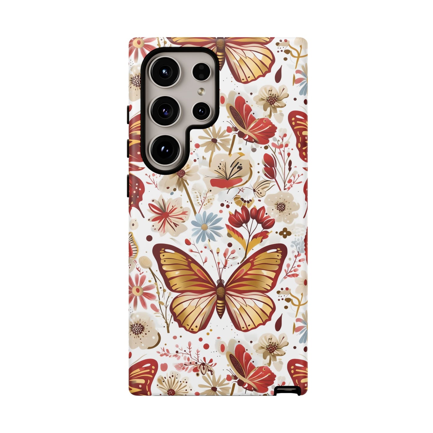 Red & Gold Butterfly Floral Phone Case - Seamless Pattern Design Cover