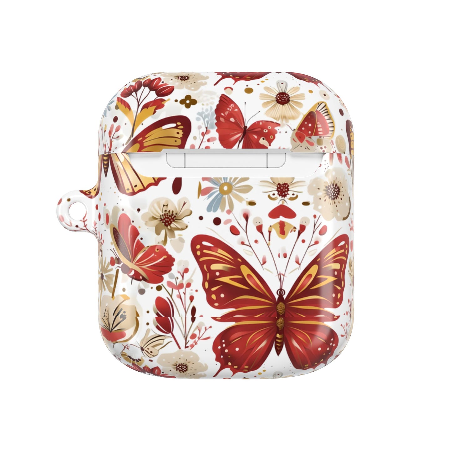 Gold & Red Butterfly Floral AirPod Case — Decorative Charging Case