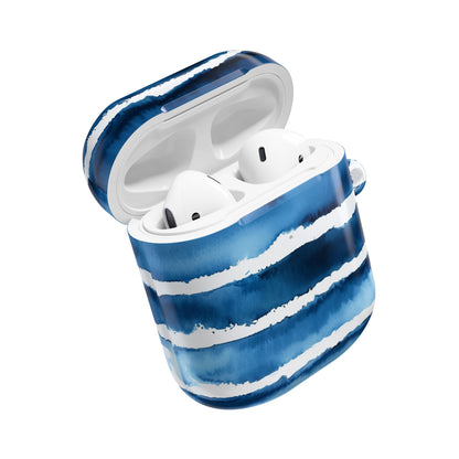 Blue Watercolor Stripe AirPod Case — Coastal Wave Protective Cover