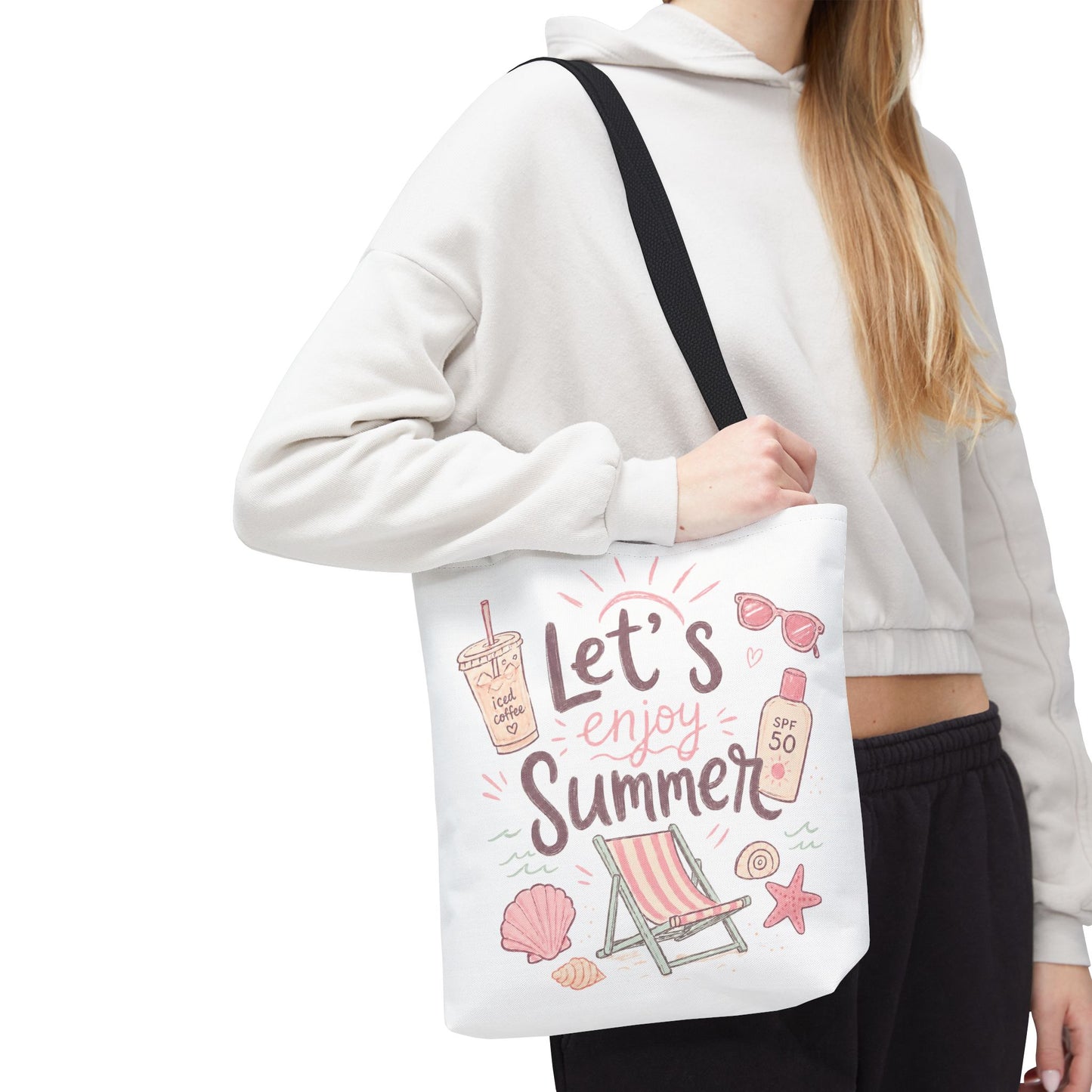 Let's Enjoy Summer Tote Bag — Beach Chair & Seashell Graphic