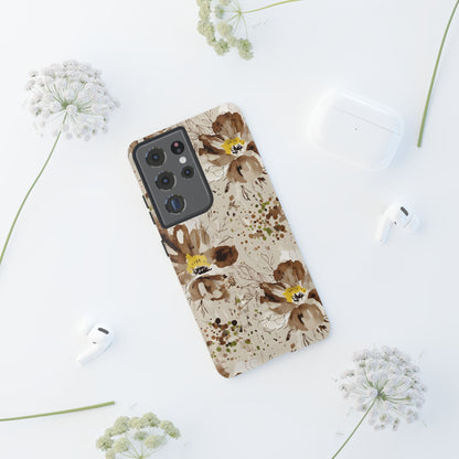 Brown Watercolor Floral Phone Case — Seamless Pastel Flower Protective Design Cover