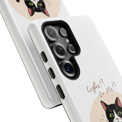 Cat Coffee Phone Case – "Coffee!? Or Me!?" Tuxedo Cat Protective Design Cover