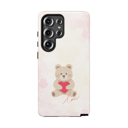 Teddy Bear Heart Phone Case – 'Love' Pastel Protective Design Cover