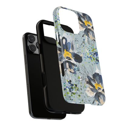 Blue Watercolor Floral Phone Case — Seamless Pastel Flower Protective Design Cover