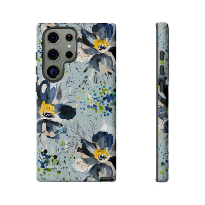 Blue Watercolor Floral Phone Case — Seamless Pastel Flower Protective Design Cover
