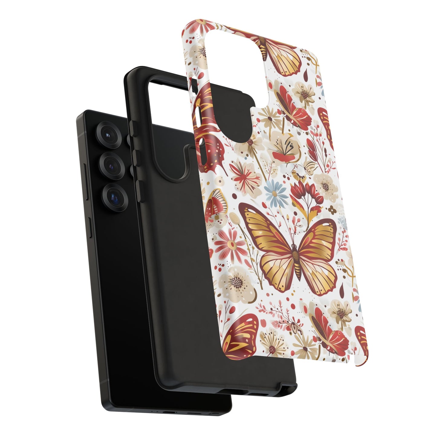 Red & Gold Butterfly Floral Phone Case - Seamless Pattern Design Cover
