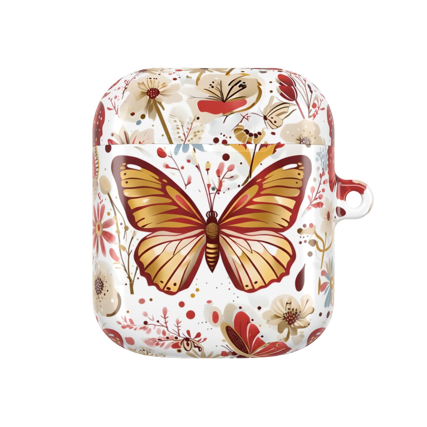 Gold & Red Butterfly Floral AirPod Case — Decorative Charging Case
