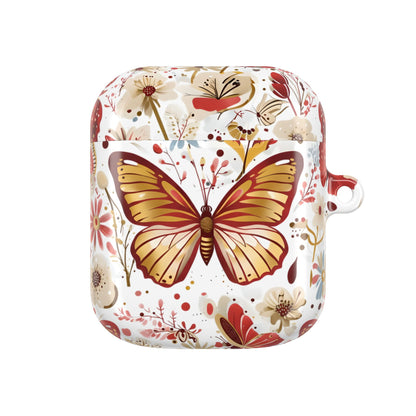 Gold & Red Butterfly Floral AirPod Case — Decorative Charging Case