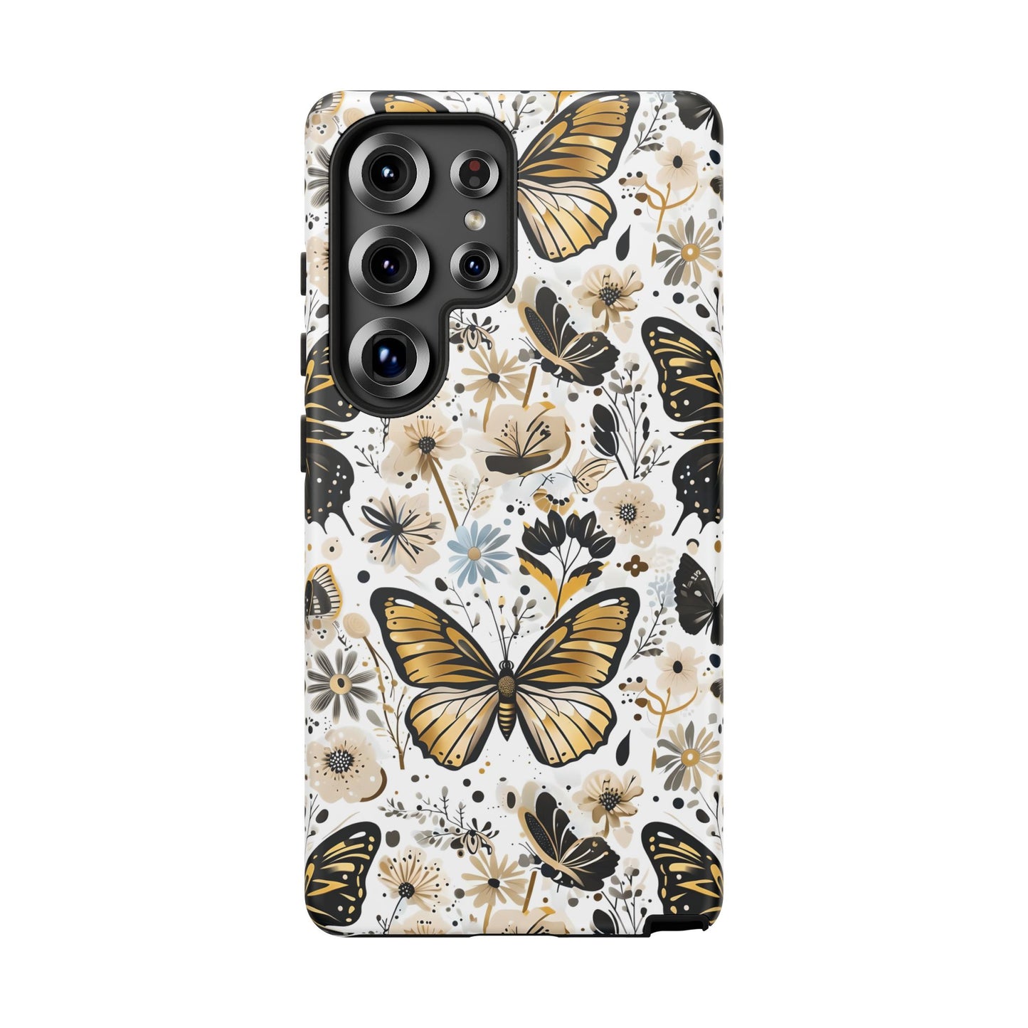 Black & Gold Butterfly Floral Phone Case - Seamless Pattern Design Cover