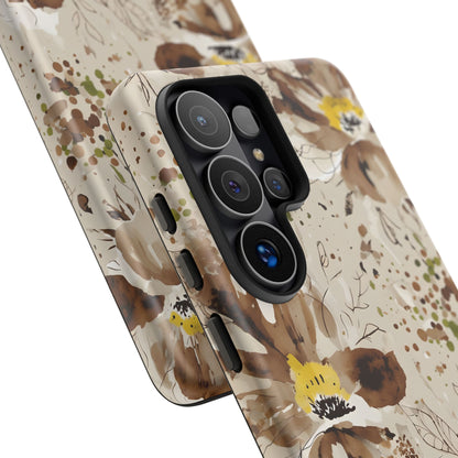 Brown Watercolor Floral Phone Case — Seamless Pastel Flower Protective Design Cover