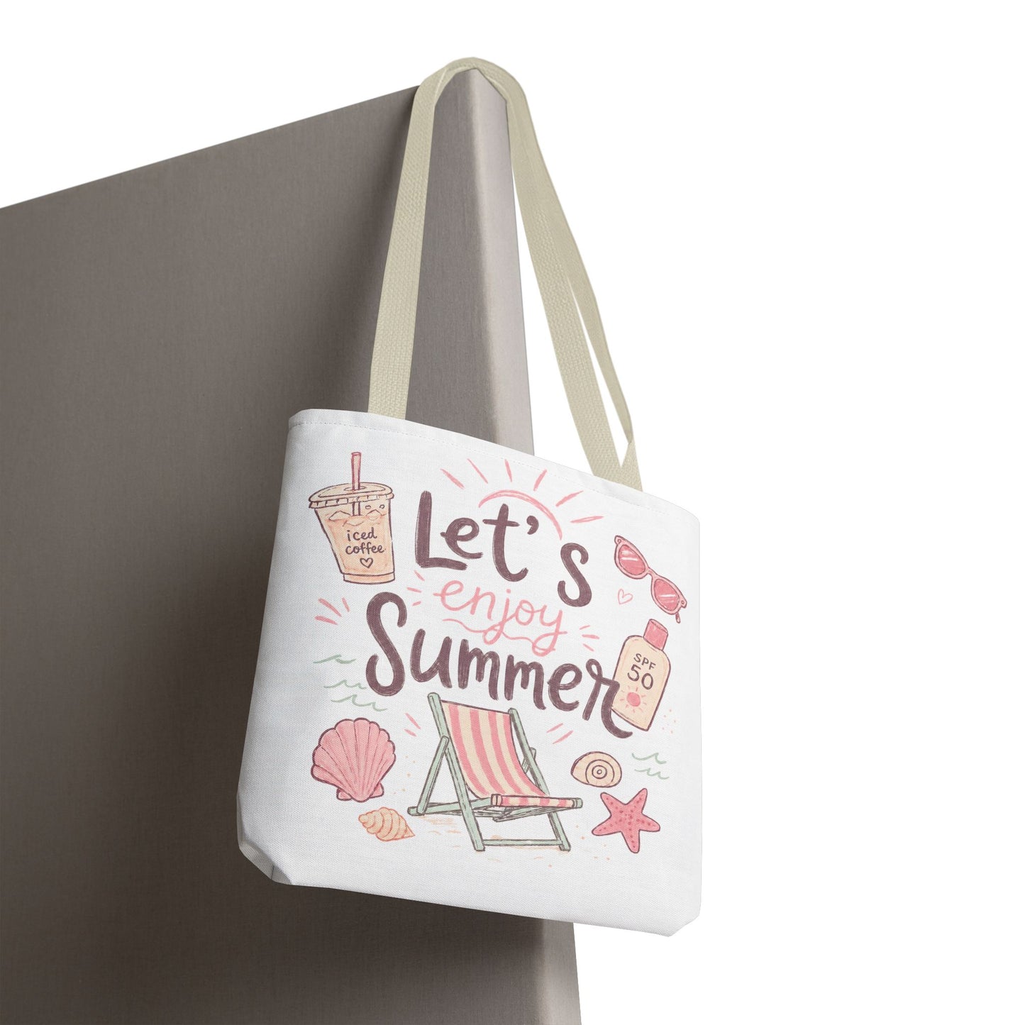 Let's Enjoy Summer Tote Bag — Beach Chair & Seashell Graphic