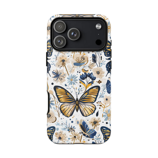 Navy & Gold Butterfly Floral Phone Case - Seamless Pattern Design Cover