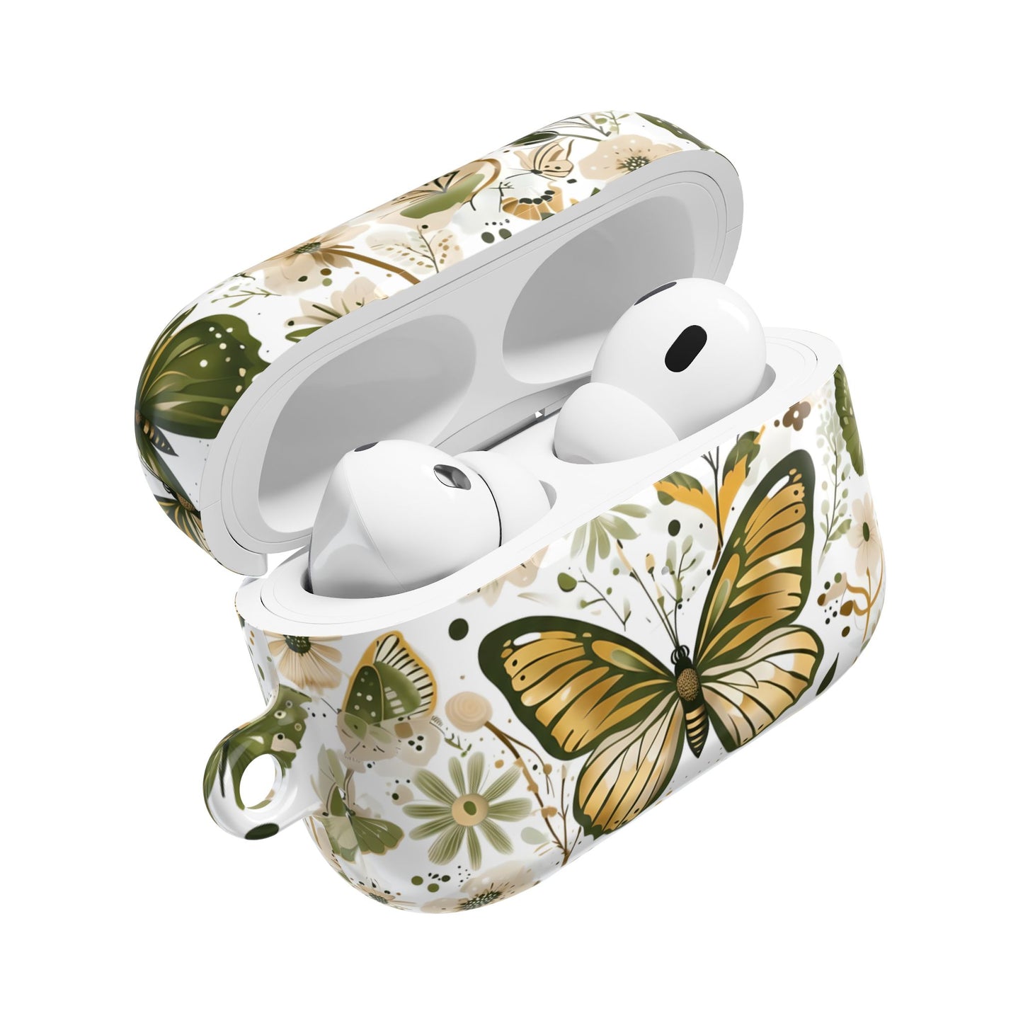 Olive Green Butterfly Floral AirPod Case — Decorative Charging Case