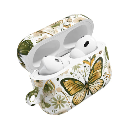 Olive Green Butterfly Floral AirPod Case — Decorative Charging Case