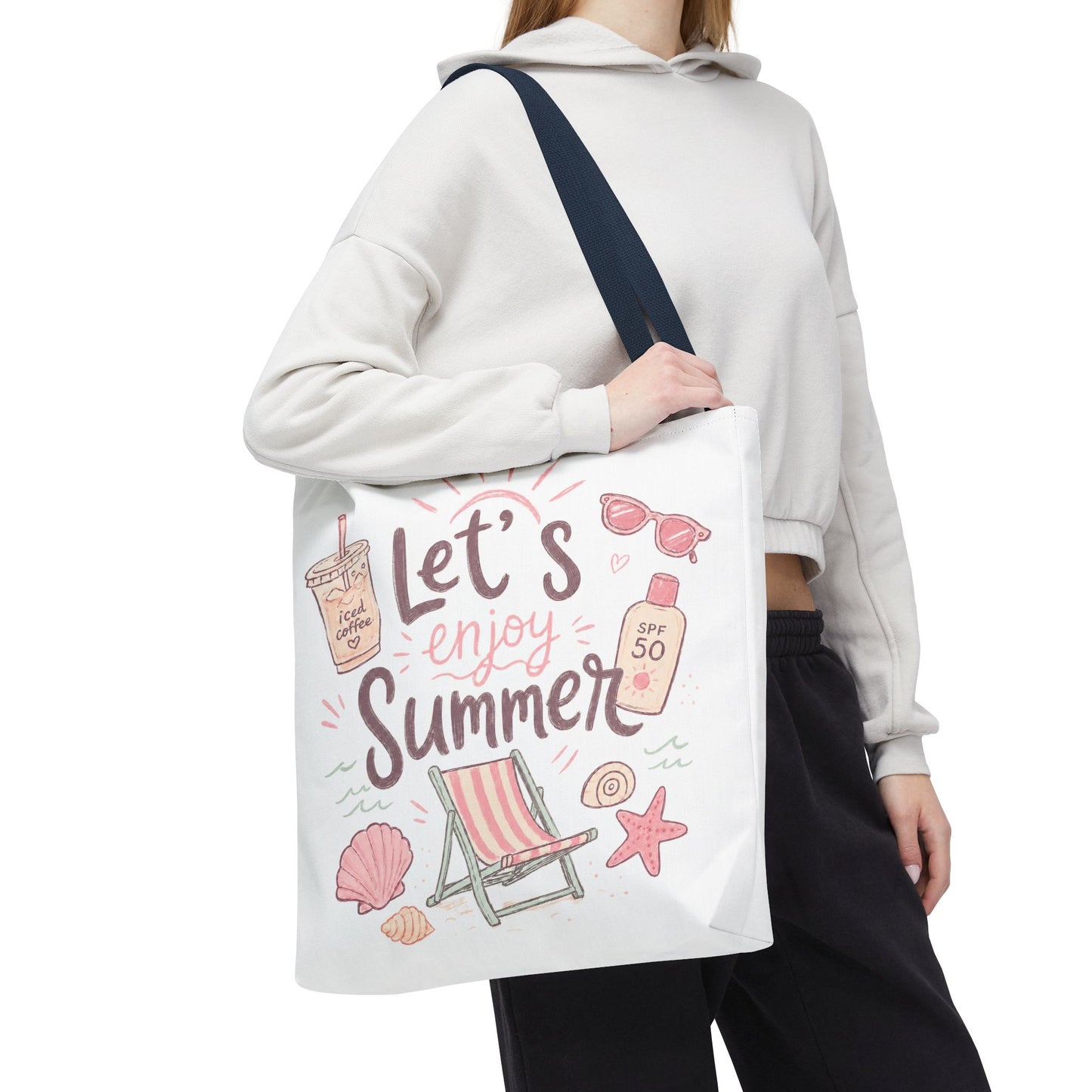 Let's Enjoy Summer Tote Bag — Beach Chair & Seashell Graphic