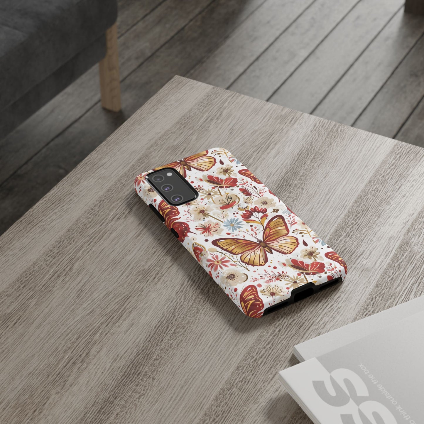 Red & Gold Butterfly Floral Phone Case - Seamless Pattern Design Cover