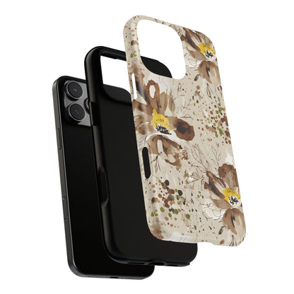 Brown Watercolor Floral Phone Case — Seamless Pastel Flower Protective Design Cover
